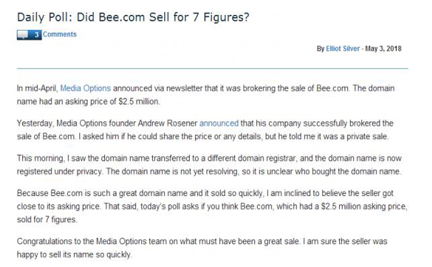 曾报价250万美金 “蜜蜂”Bee.com确认易主.jpg